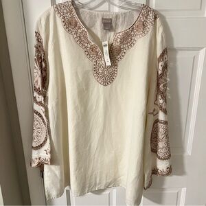 Chico's women’s Boho Embroidered Linen blend tunic Ecru/tan Size 20/22 NEW